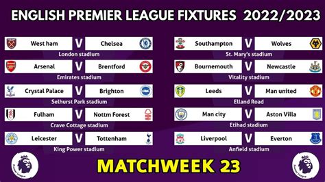 epl fixtures|premier league fixtures 2022 2023.